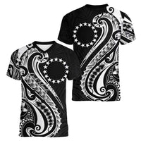 Kia Orana Cook Islands Women V-Neck T-Shirt Kerekere Plumeria Tropical Waves - Polynesian Pride