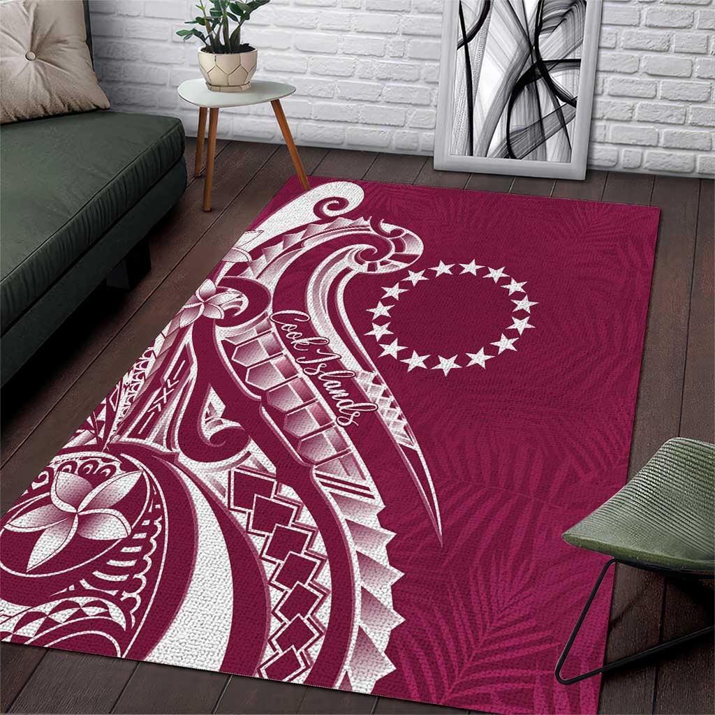 Kia Orana Cook Islands Area Rug Maroon Plumeria Tropical Waves - Polynesian Pride