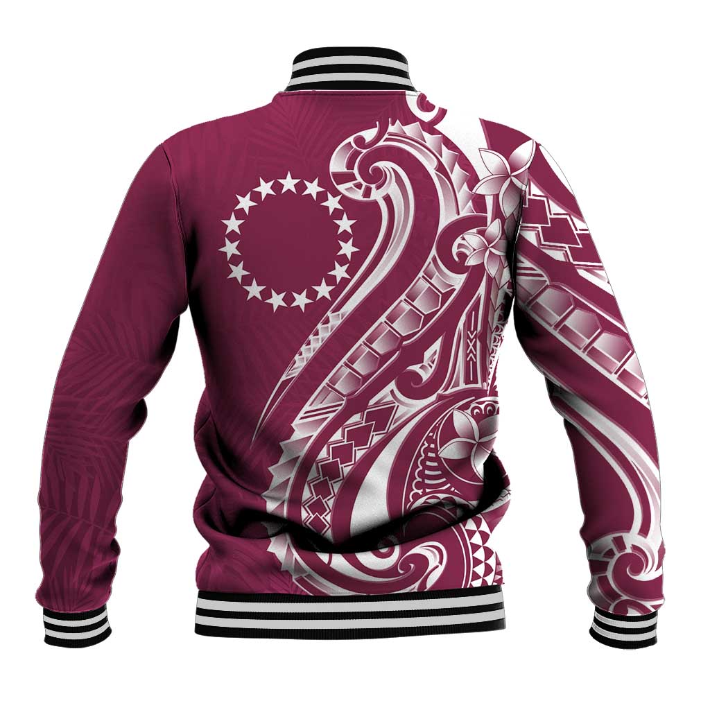 Kia Orana Cook Islands Baseball Jacket Maroon Plumeria Tropical Waves - Polynesian Pride