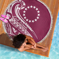 Kia Orana Cook Islands Beach Blanket Maroon Plumeria Tropical Waves - Polynesian Pride