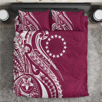 Kia Orana Cook Islands Bedding Set Maroon Plumeria Tropical Waves - Polynesian Pride