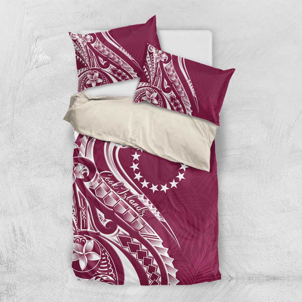 Kia Orana Cook Islands Bedding Set Maroon Plumeria Tropical Waves - Polynesian Pride