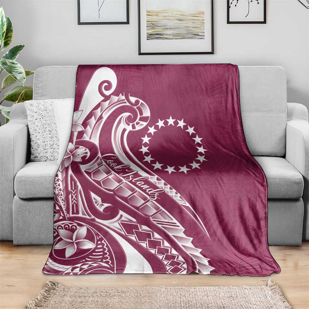 Kia Orana Cook Islands Blanket Maroon Plumeria Tropical Waves - Polynesian Pride