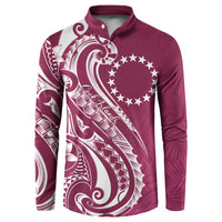 Kia Orana Cook Islands Button Sweatshirt Maroon Plumeria Tropical Waves - Polynesian Pride