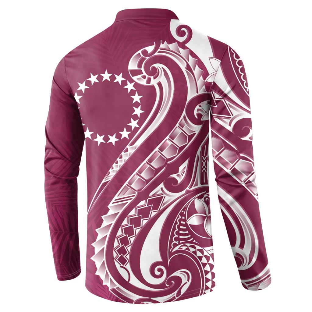 Kia Orana Cook Islands Button Sweatshirt Maroon Plumeria Tropical Waves - Polynesian Pride