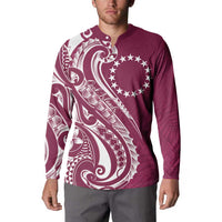 Kia Orana Cook Islands Button Sweatshirt Maroon Plumeria Tropical Waves - Polynesian Pride