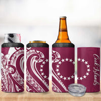 Kia Orana Cook Islands 4 in 1 Can Cooler Tumbler Maroon Plumeria Tropical Waves - Polynesian Pride