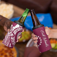 Kia Orana Cook Islands 4 in 1 Can Cooler Tumbler Maroon Plumeria Tropical Waves - Polynesian Pride