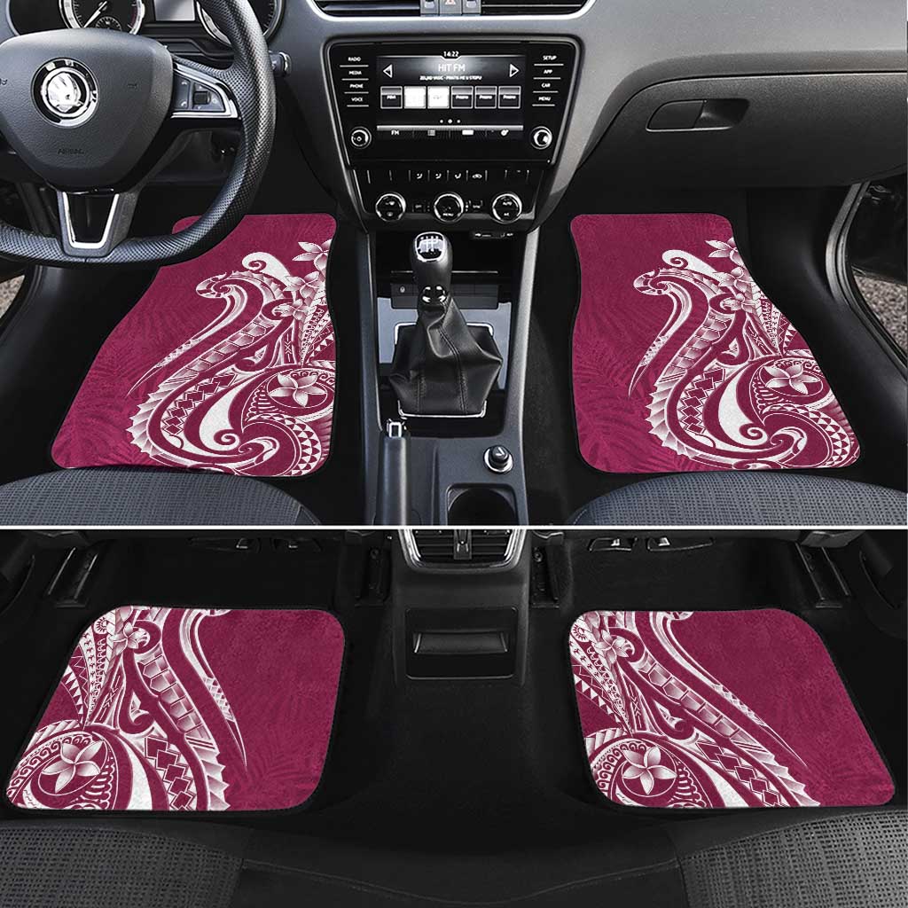 Kia Orana Cook Islands Car Mats Maroon Plumeria Tropical Waves - Polynesian Pride