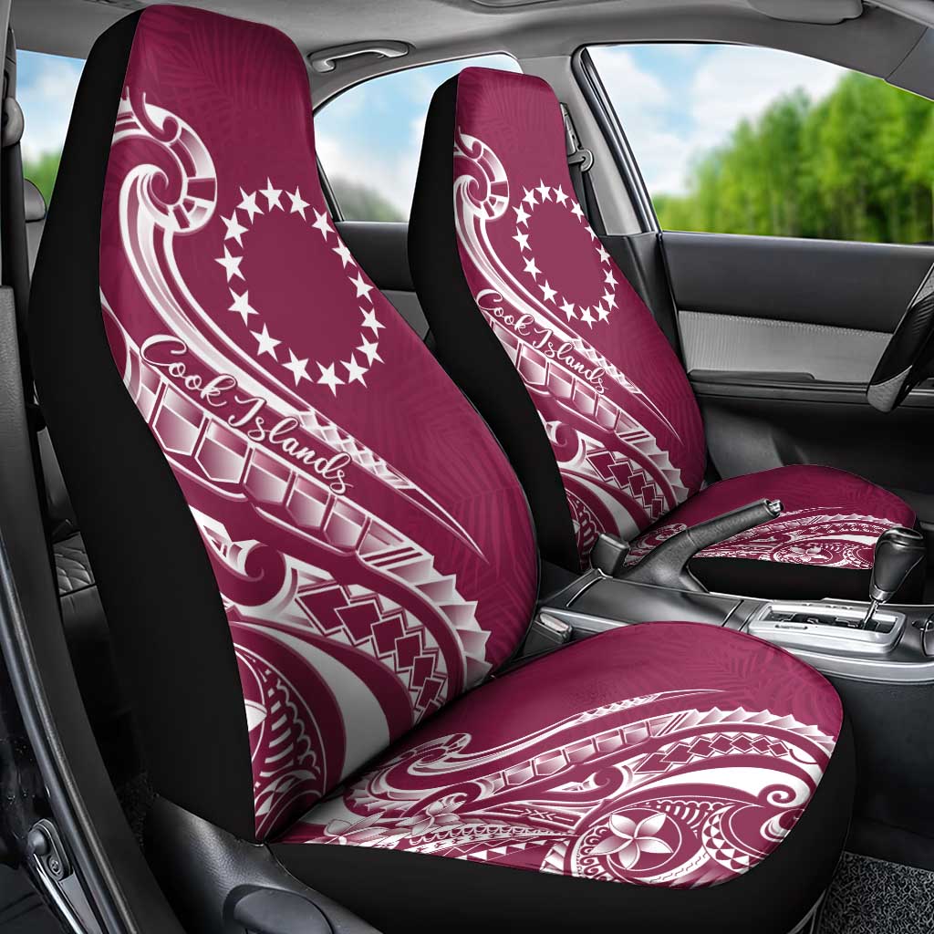 Kia Orana Cook Islands Car Seat Cover Maroon Plumeria Tropical Waves - Polynesian Pride