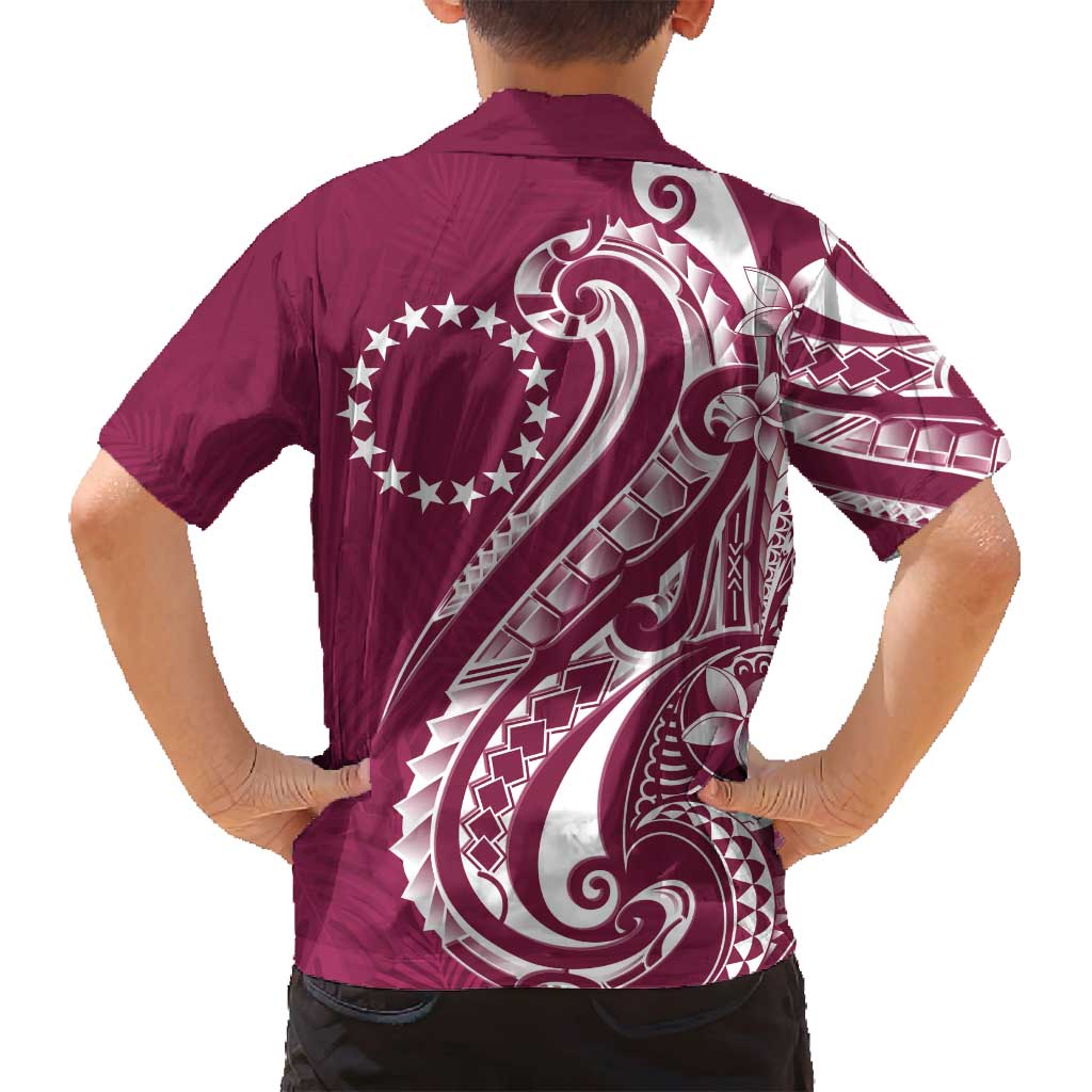 Kia Orana Cook Islands Family Matching Long Sleeve Bodycon Dress and Hawaiian Shirt Maroon Plumeria Tropical Waves - Polynesian Pride