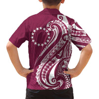 Kia Orana Cook Islands Family Matching Puletasi and Hawaiian Shirt Maroon Plumeria Tropical Waves - Polynesian Pride