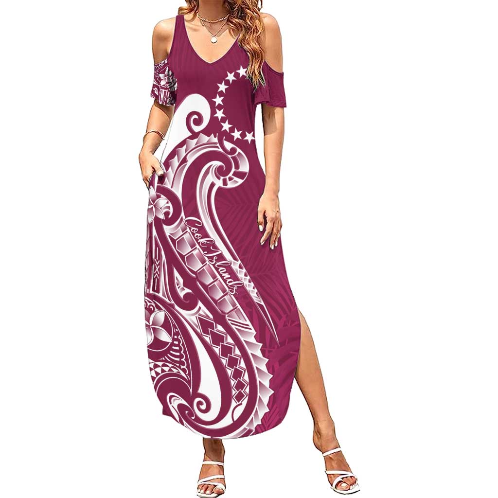 Kia Orana Cook Islands Family Matching Summer Maxi Dress and Hawaiian Shirt Maroon Plumeria Tropical Waves - Polynesian Pride