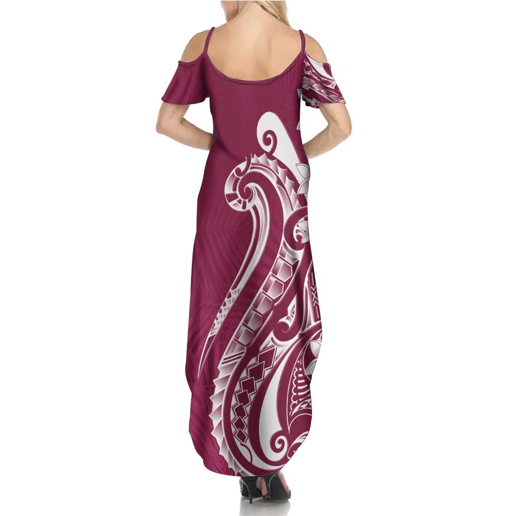 Kia Orana Cook Islands Family Matching Summer Maxi Dress and Hawaiian Shirt Maroon Plumeria Tropical Waves - Polynesian Pride