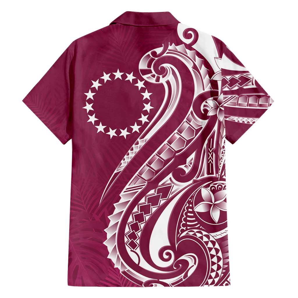Kia Orana Cook Islands Hawaiian Shirt Maroon Plumeria Tropical Waves - Polynesian Pride