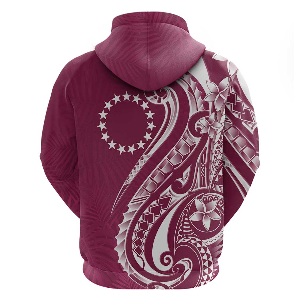 Kia Orana Cook Islands Hoodie Maroon Plumeria Tropical Waves - Polynesian Pride