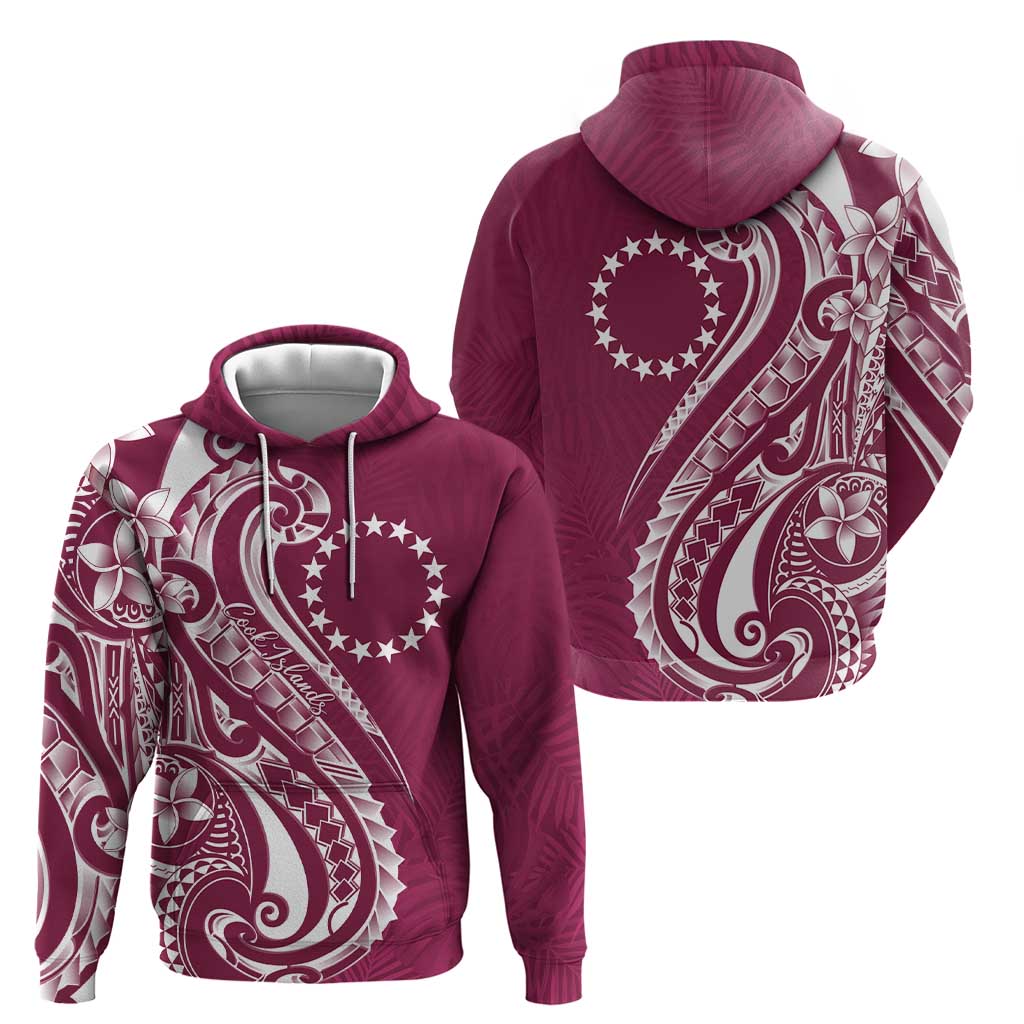 Kia Orana Cook Islands Hoodie Maroon Plumeria Tropical Waves - Polynesian Pride