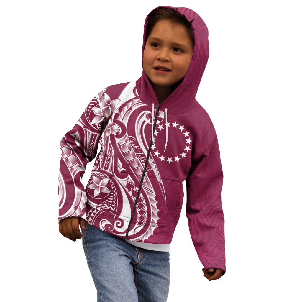 Kia Orana Cook Islands Kid Hoodie Maroon Plumeria Tropical Waves - Polynesian Pride