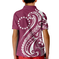 Kia Orana Cook Islands Kid Polo Shirt Maroon Plumeria Tropical Waves - Polynesian Pride