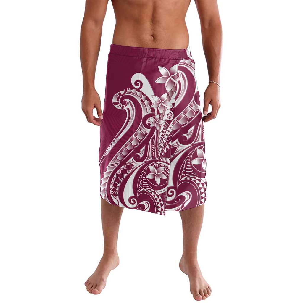 Kia Orana Cook Islands Lavalava Maroon Plumeria Tropical Waves - Polynesian Pride