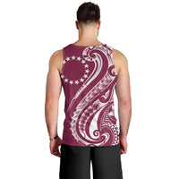 Kia Orana Cook Islands Men Tank Top Maroon Plumeria Tropical Waves - Polynesian Pride