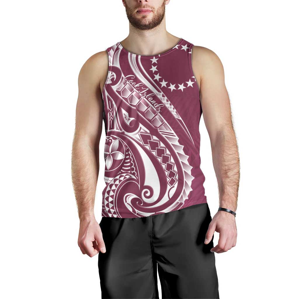Kia Orana Cook Islands Men Tank Top Maroon Plumeria Tropical Waves - Polynesian Pride