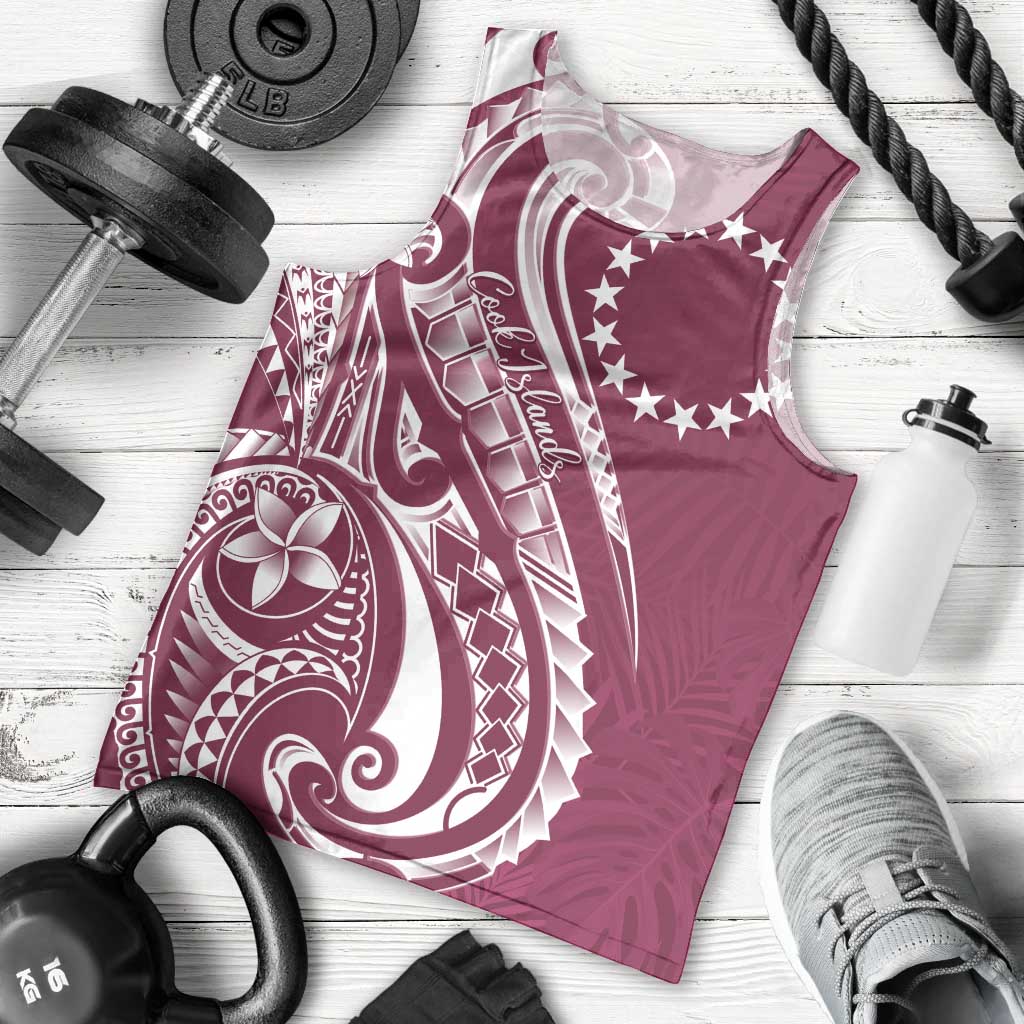 Kia Orana Cook Islands Men Tank Top Maroon Plumeria Tropical Waves - Polynesian Pride