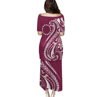 Kia Orana Cook Islands Puletasi Maroon Plumeria Tropical Waves - Polynesian Pride