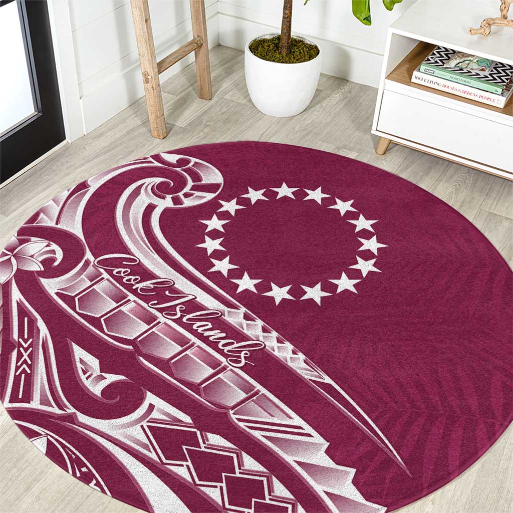 Kia Orana Cook Islands Round Carpet Maroon Plumeria Tropical Waves - Polynesian Pride