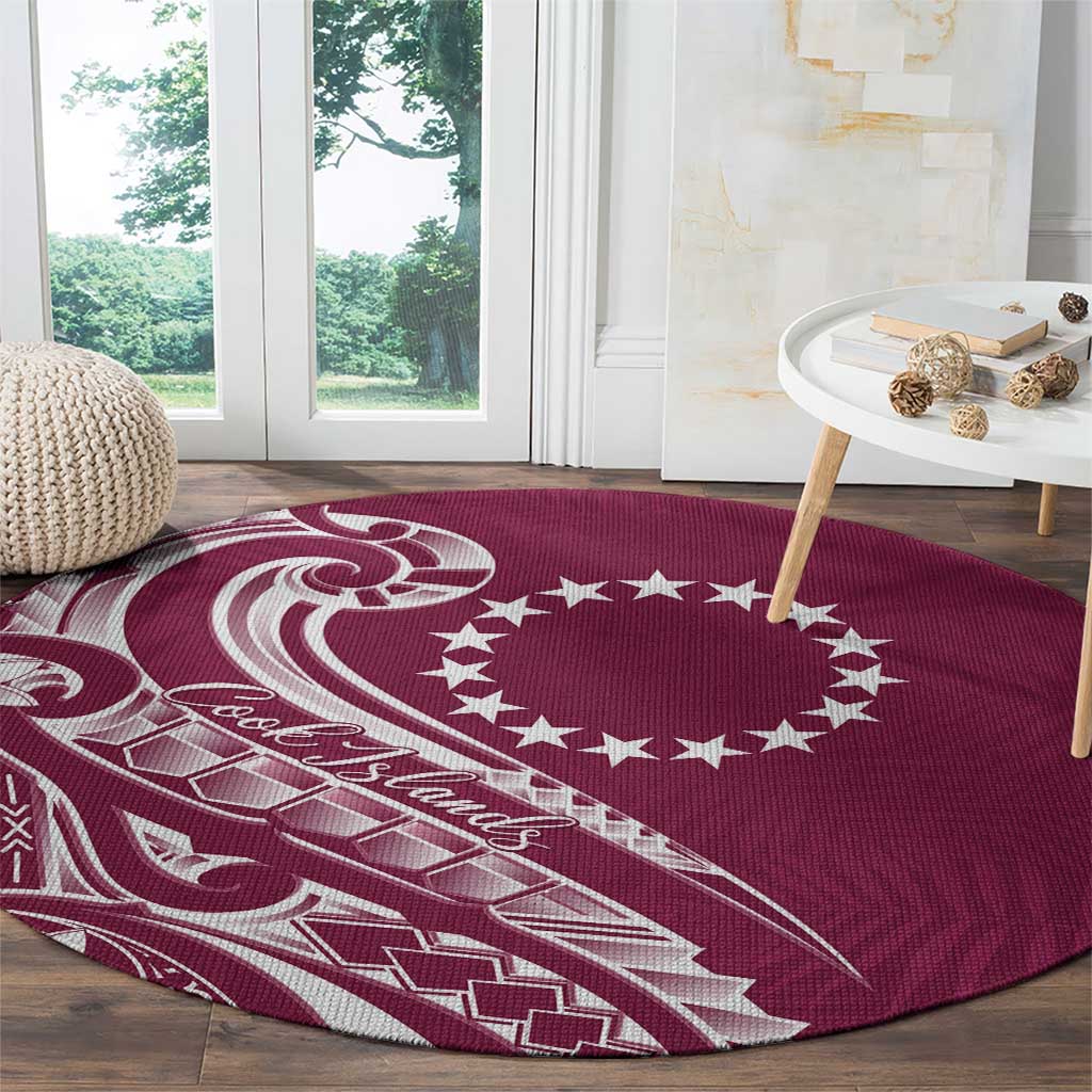 Kia Orana Cook Islands Round Carpet Maroon Plumeria Tropical Waves - Polynesian Pride