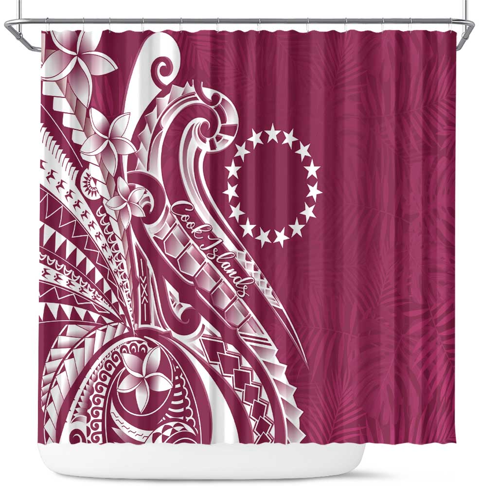 Kia Orana Cook Islands Shower Curtain Maroon Plumeria Tropical Waves - Polynesian Pride