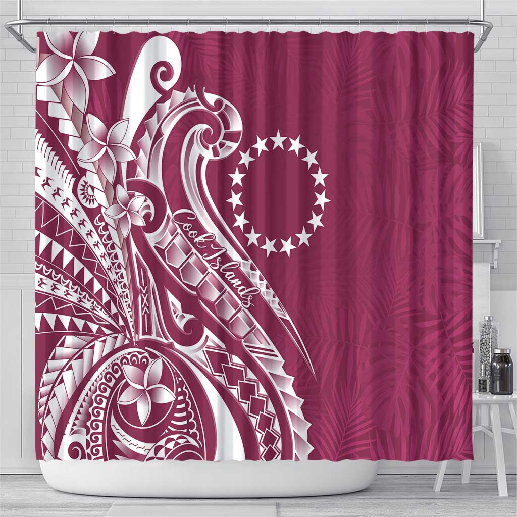 Kia Orana Cook Islands Shower Curtain Maroon Plumeria Tropical Waves - Polynesian Pride
