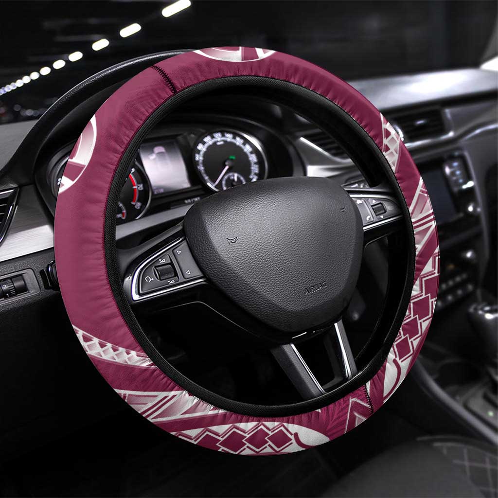 Kia Orana Cook Islands Steering Wheel Cover Maroon Plumeria Tropical Waves - Polynesian Pride
