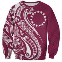 Kia Orana Cook Islands Sweatshirt Maroon Plumeria Tropical Waves - Polynesian Pride
