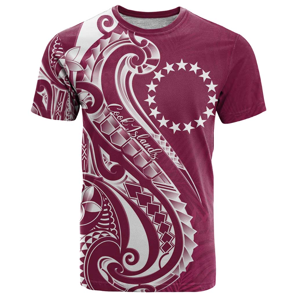 Kia Orana Cook Islands T Shirt Maroon Plumeria Tropical Waves - Polynesian Pride