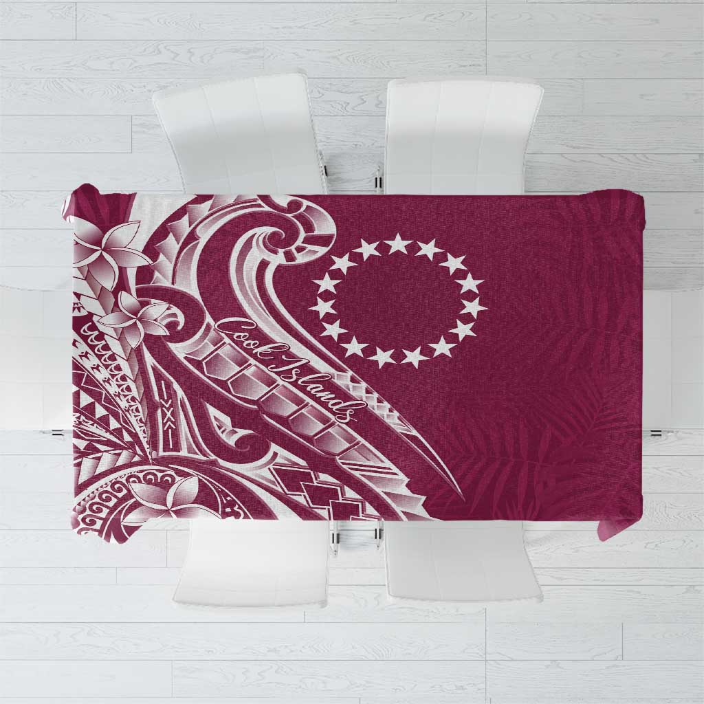 Kia Orana Cook Islands Tablecloth Maroon Plumeria Tropical Waves - Polynesian Pride