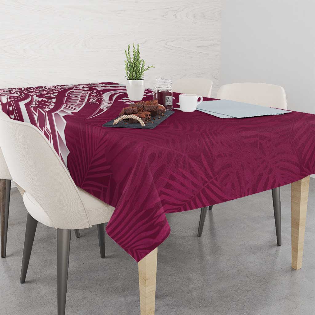 Kia Orana Cook Islands Tablecloth Maroon Plumeria Tropical Waves - Polynesian Pride