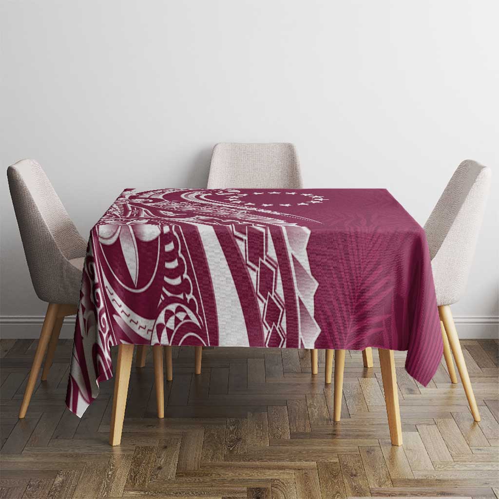Kia Orana Cook Islands Tablecloth Maroon Plumeria Tropical Waves - Polynesian Pride