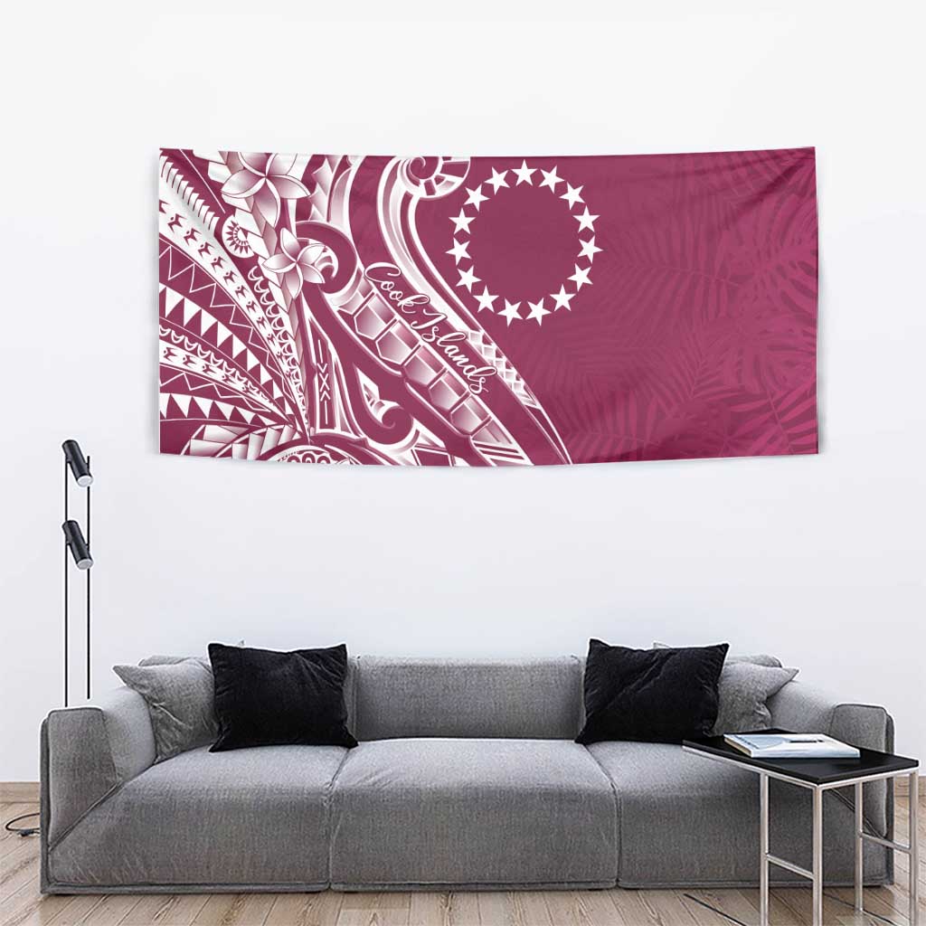 Kia Orana Cook Islands Tapestry Maroon Plumeria Tropical Waves - Polynesian Pride
