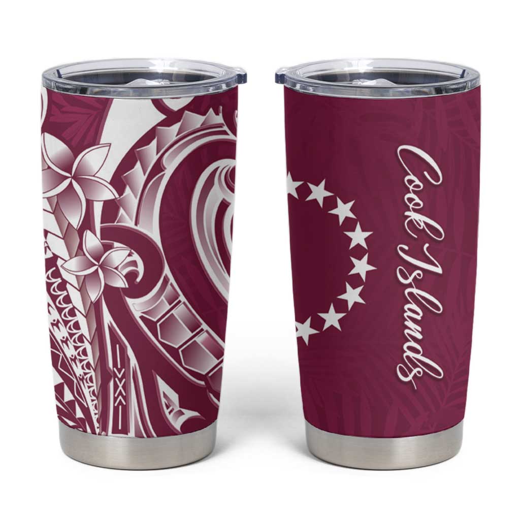 Kia Orana Cook Islands Tumbler Cup Maroon Plumeria Tropical Waves - Polynesian Pride