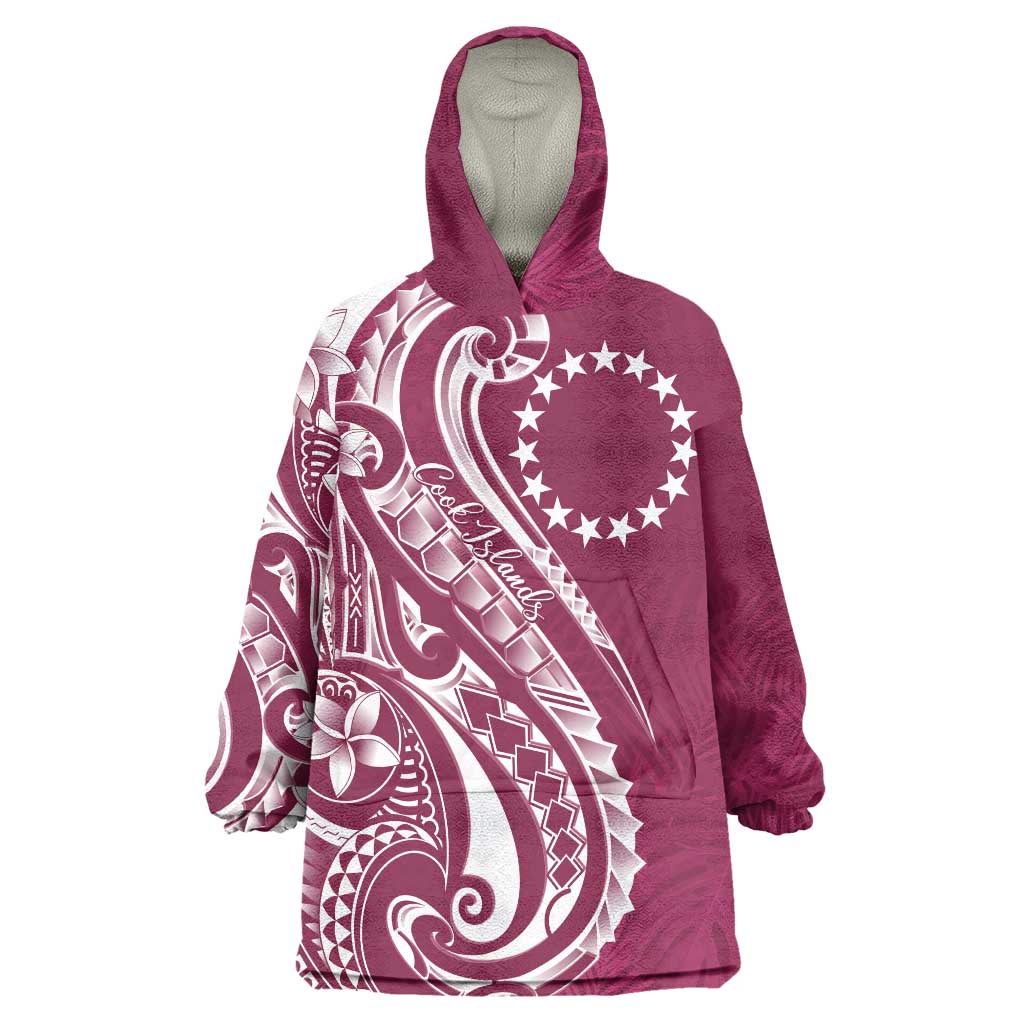 Kia Orana Cook Islands Wearable Blanket Hoodie Maroon Plumeria Tropical Waves - Polynesian Pride