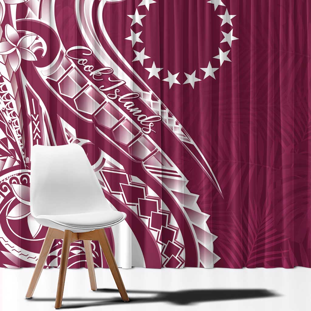 Kia Orana Cook Islands Window Curtain Maroon Plumeria Tropical Waves - Polynesian Pride
