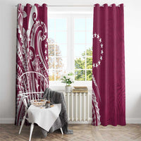 Kia Orana Cook Islands Window Curtain Maroon Plumeria Tropical Waves - Polynesian Pride
