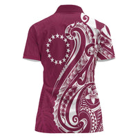 Kia Orana Cook Islands Women Polo Shirt Maroon Plumeria Tropical Waves - Polynesian Pride