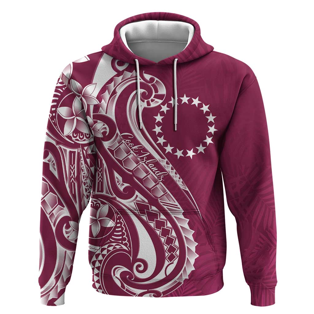 Kia Orana Cook Islands Zip Hoodie Maroon Plumeria Tropical Waves - Polynesian Pride