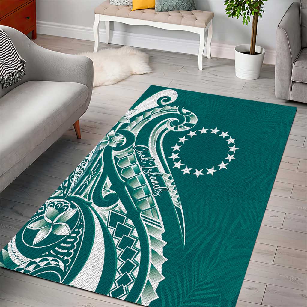Kia Orana Cook Islands Area Rug Teal Plumeria Tropical Waves - Polynesian Pride