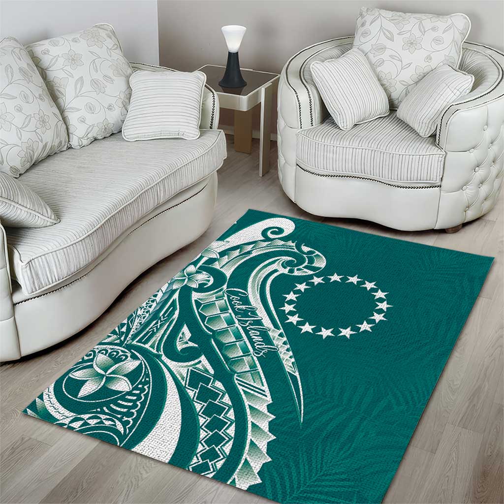 Kia Orana Cook Islands Area Rug Teal Plumeria Tropical Waves - Polynesian Pride