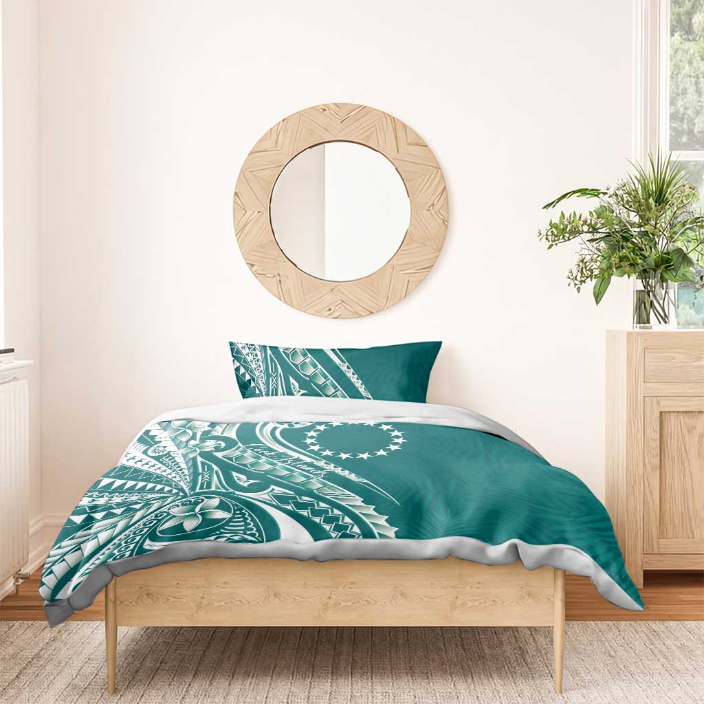 Kia Orana Cook Islands Bedding Set Teal Plumeria Tropical Waves - Polynesian Pride