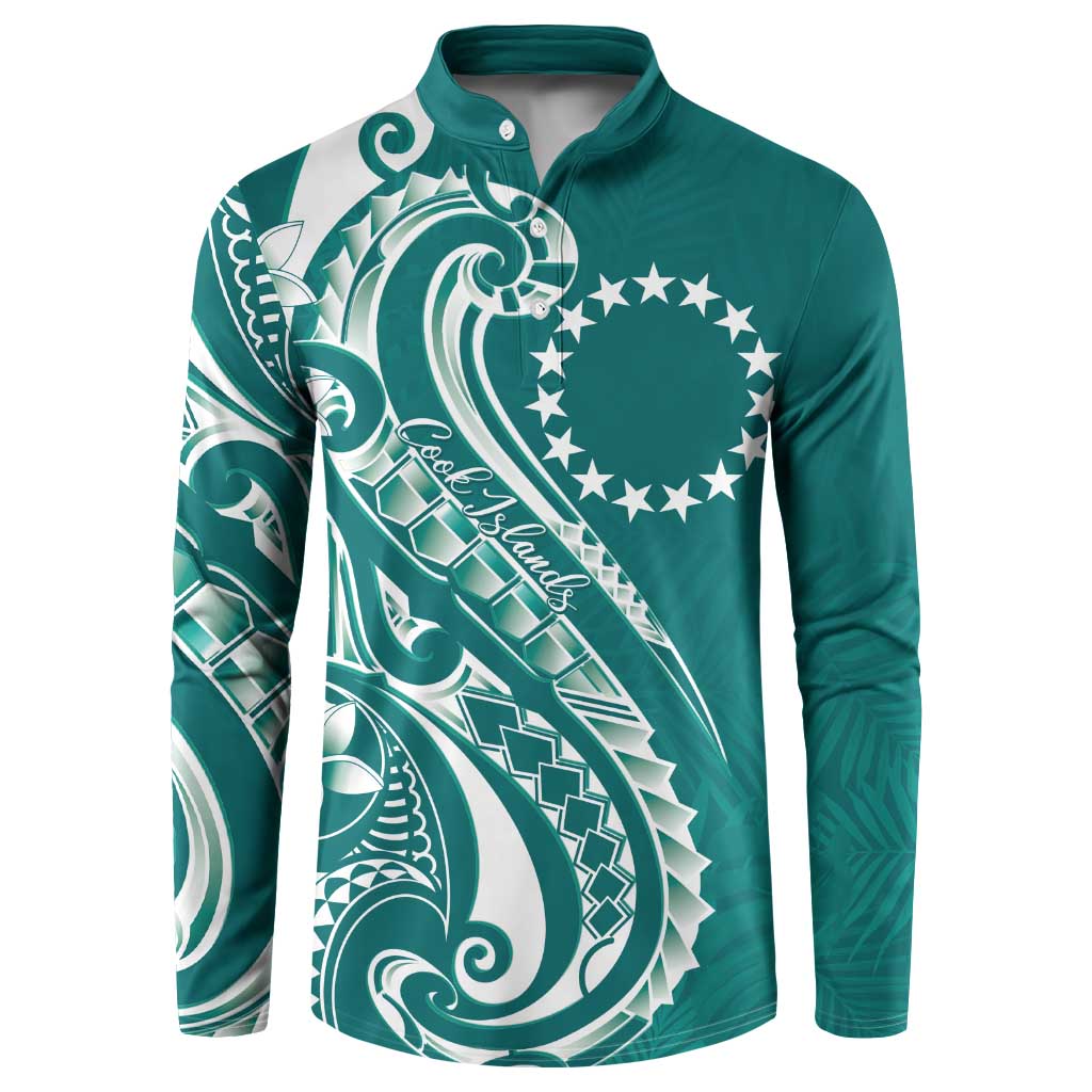 Kia Orana Cook Islands Button Sweatshirt Teal Plumeria Tropical Waves - Polynesian Pride