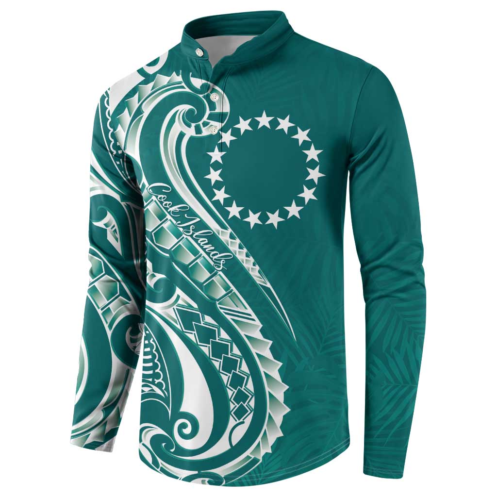 Kia Orana Cook Islands Button Sweatshirt Teal Plumeria Tropical Waves - Polynesian Pride